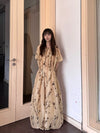 INTO THE EAST 25 Autumn/Winter Silk Hemp Flower Shadow Dress ITE-E1DGSS011KT21DS-QKQ Light Khaki